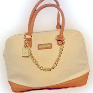 JOY & IMAN Leather White and Tan Satchel Pocket Book
